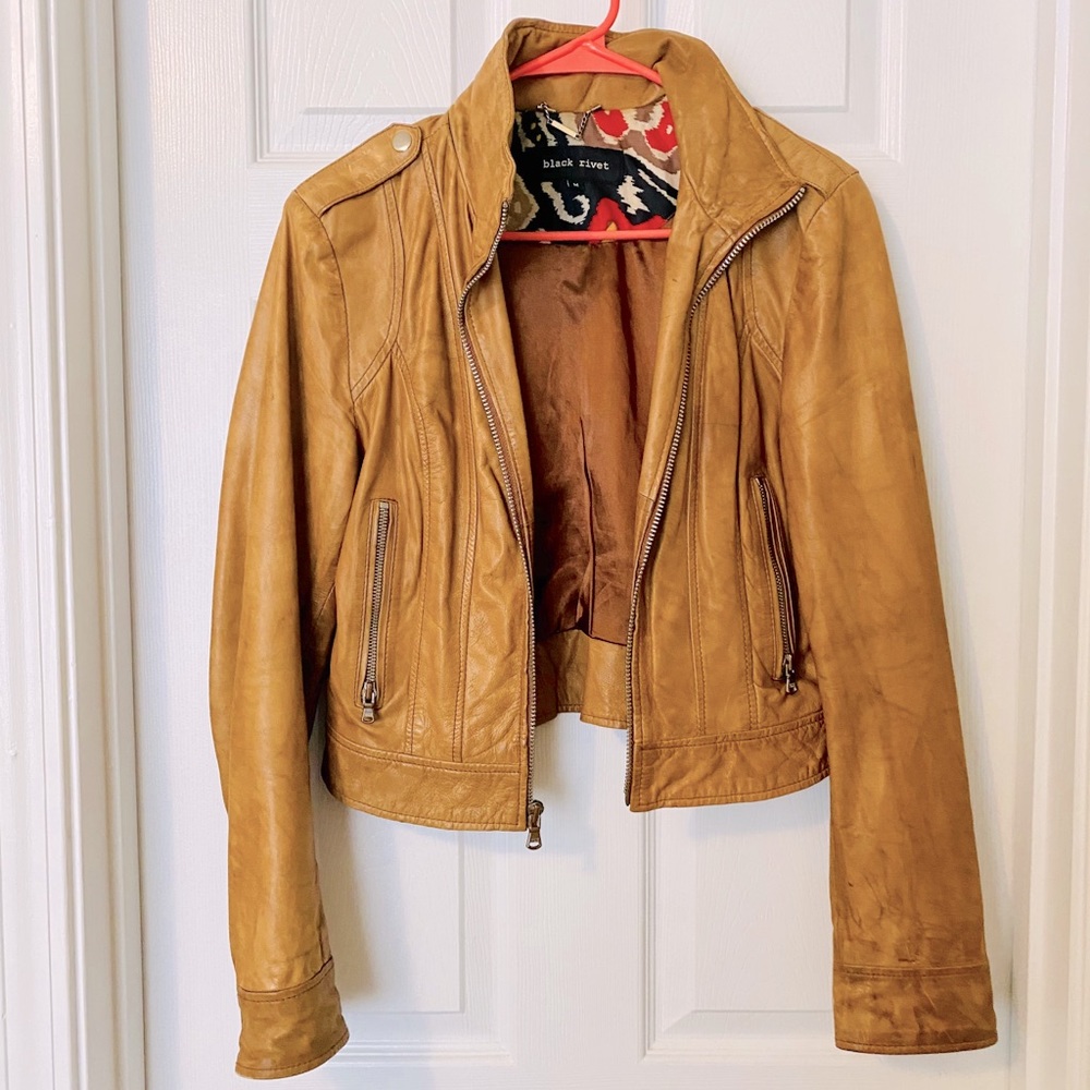 Tan real leather jacket